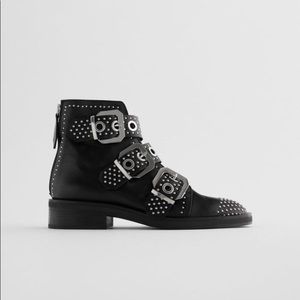 ZARA studded leather ankle boots with buckles